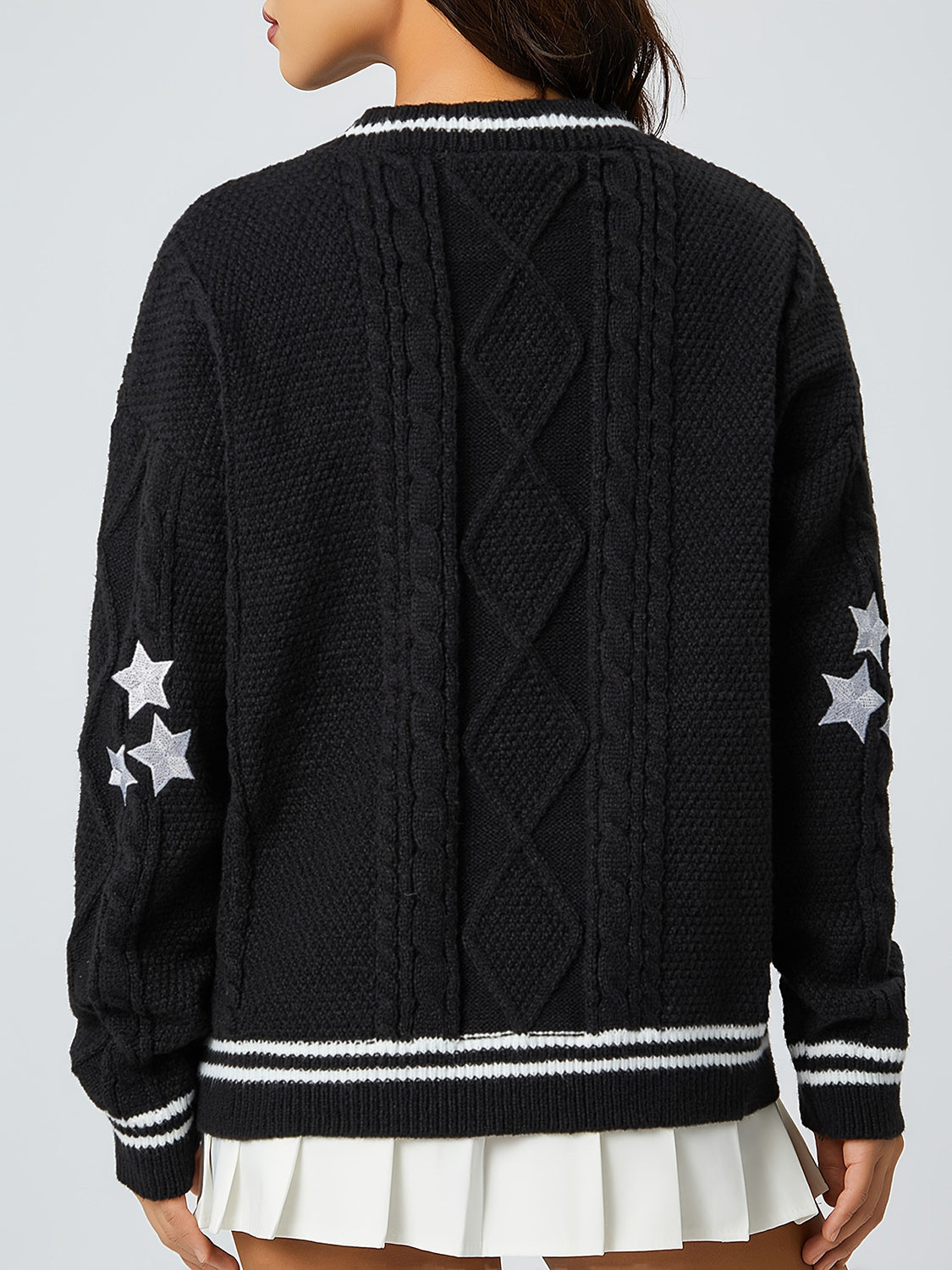 Star Embroidered V-Neck Long Sleeve Cardigan