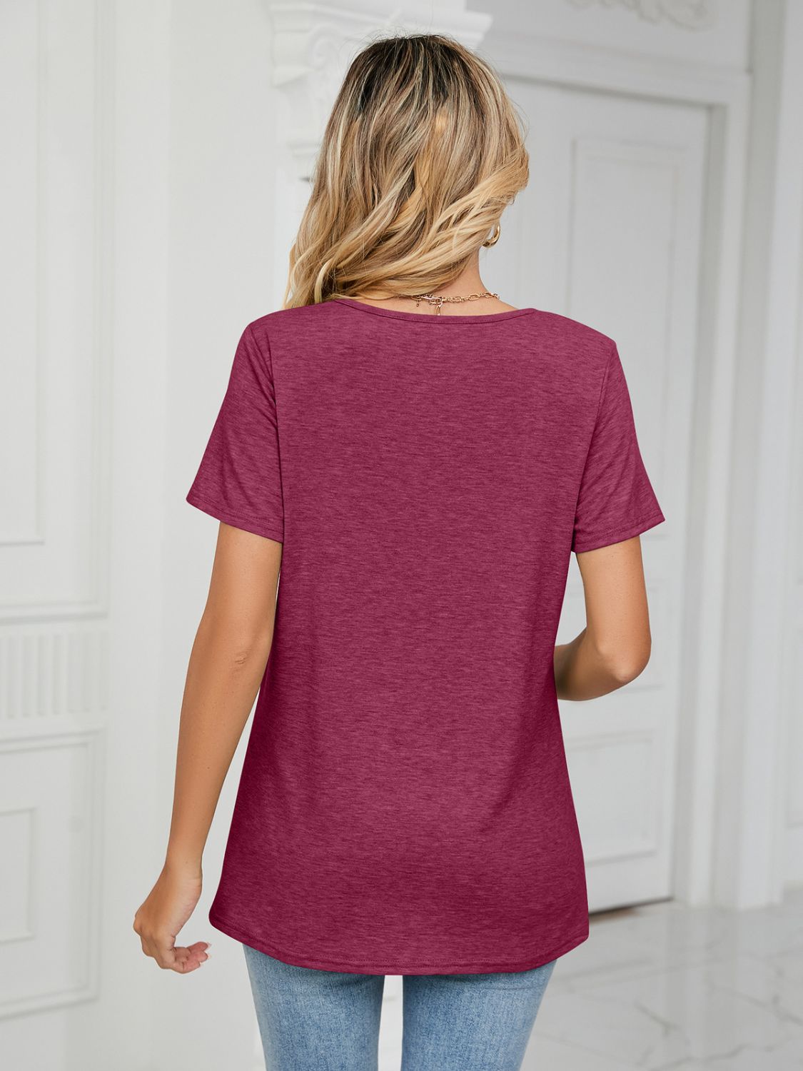 Ruched V-Neck Short Sleeve T-Shirt