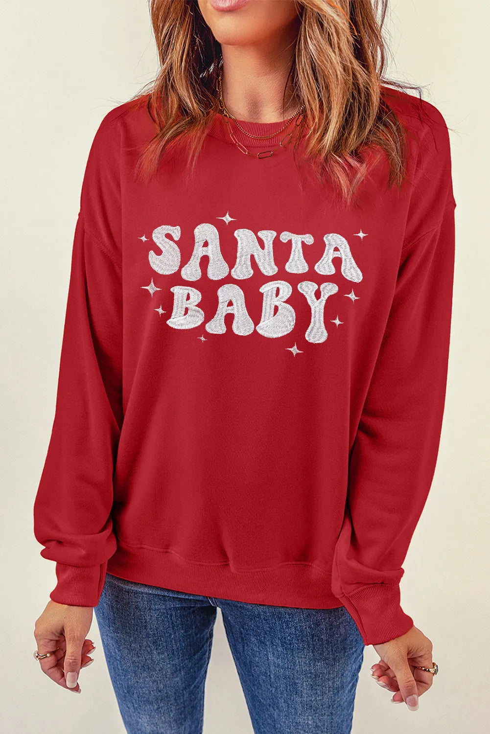 SANTA BABY Round Neck Long Sleeve Sweatshirt