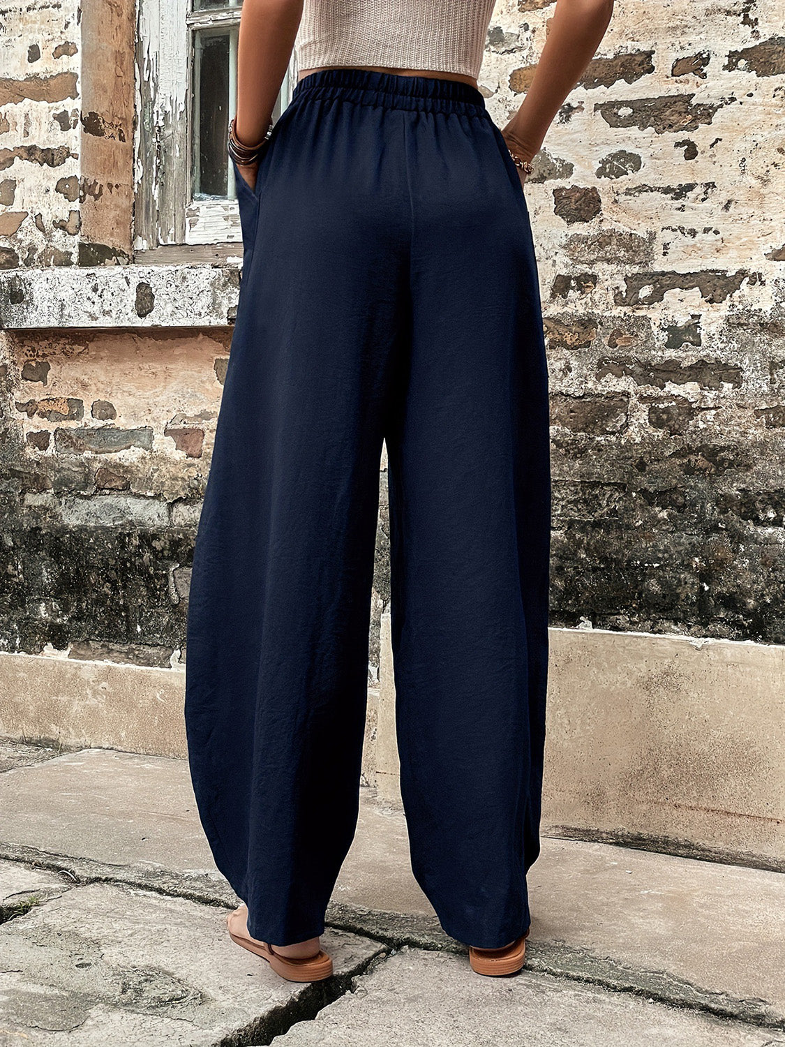 Elastic Waist Pants with Pockets