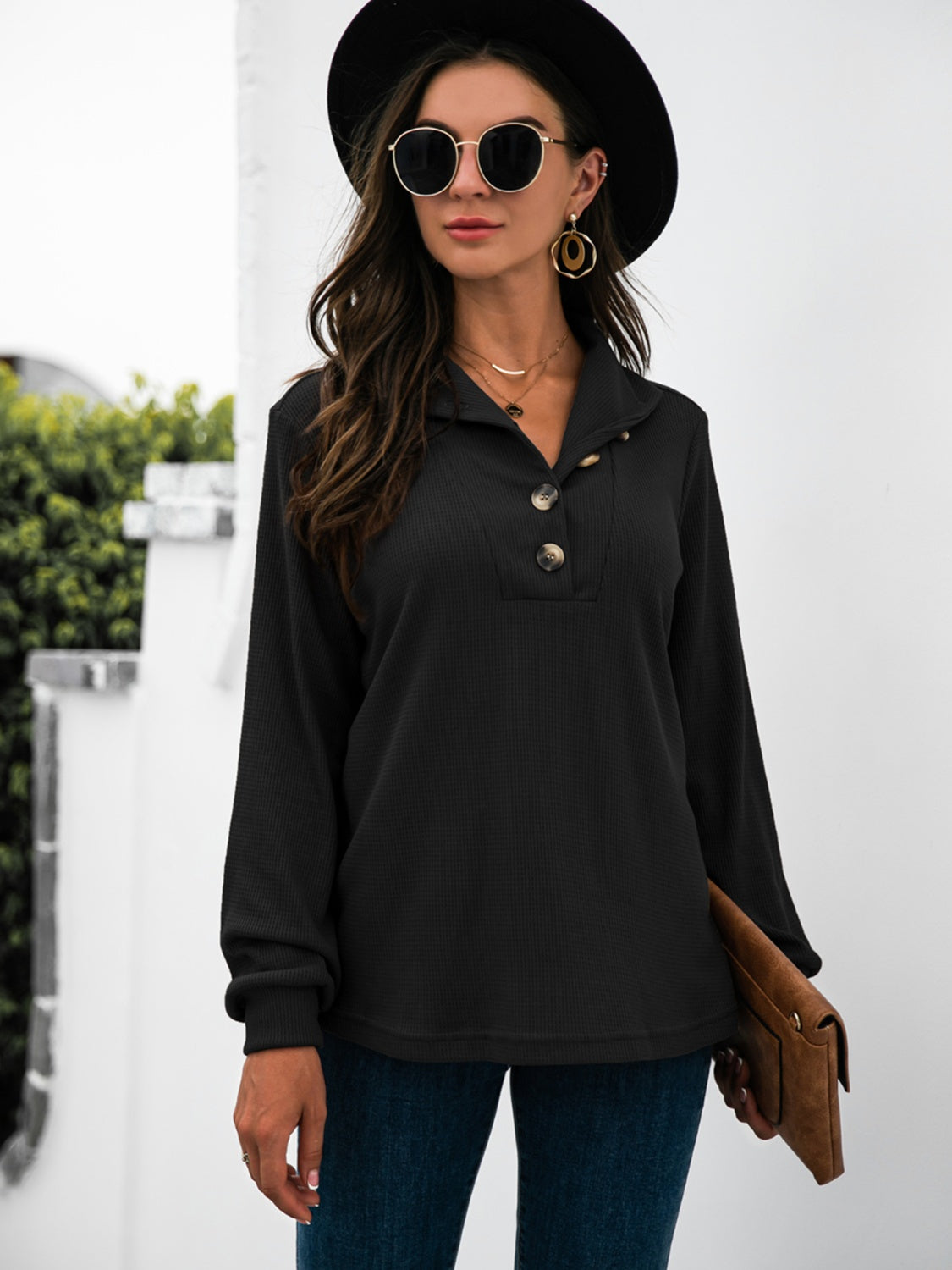 Half Button Long Sleeve T-Shirt