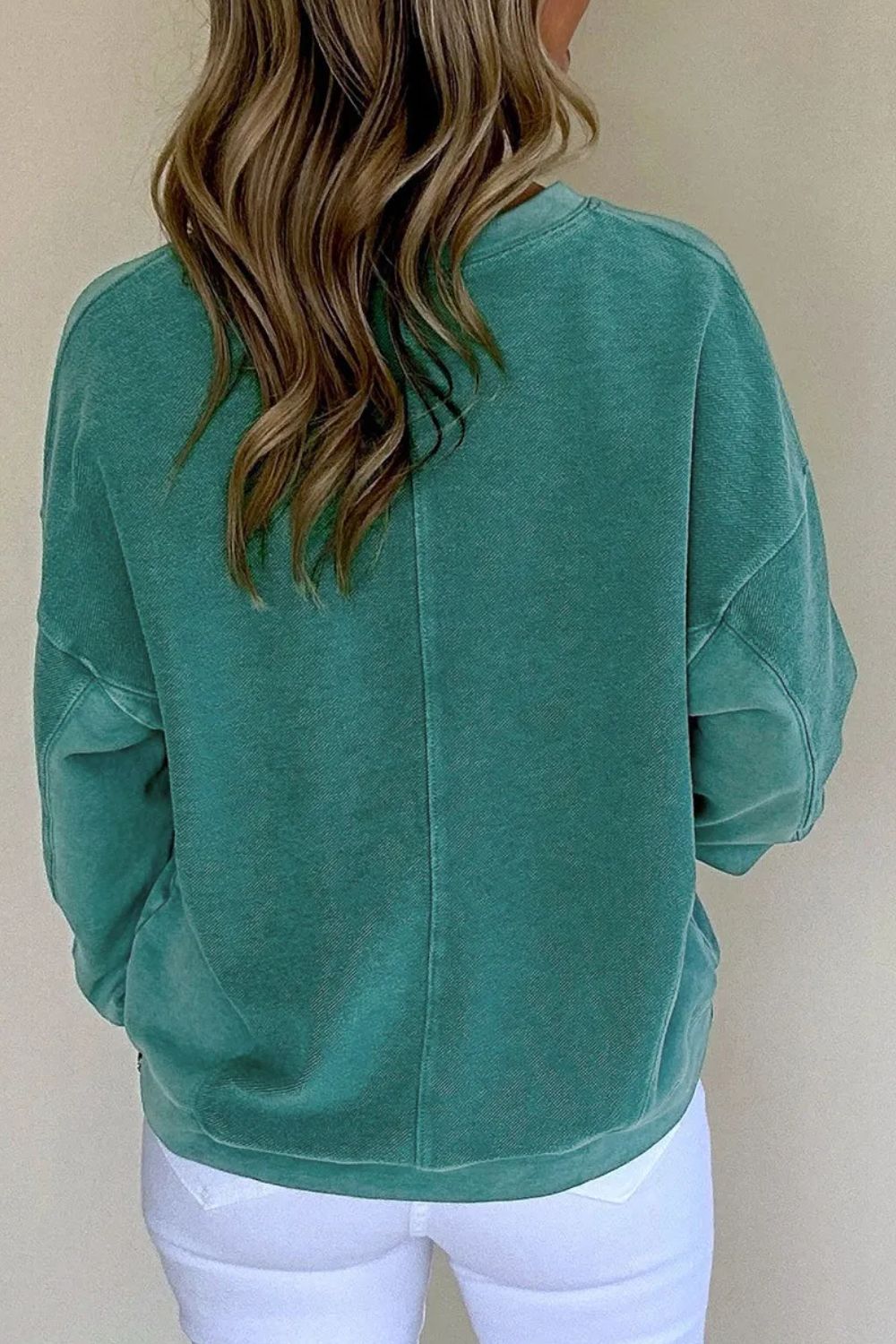 Notched Dropped Shoulder Long Sleeve Sweatshirt