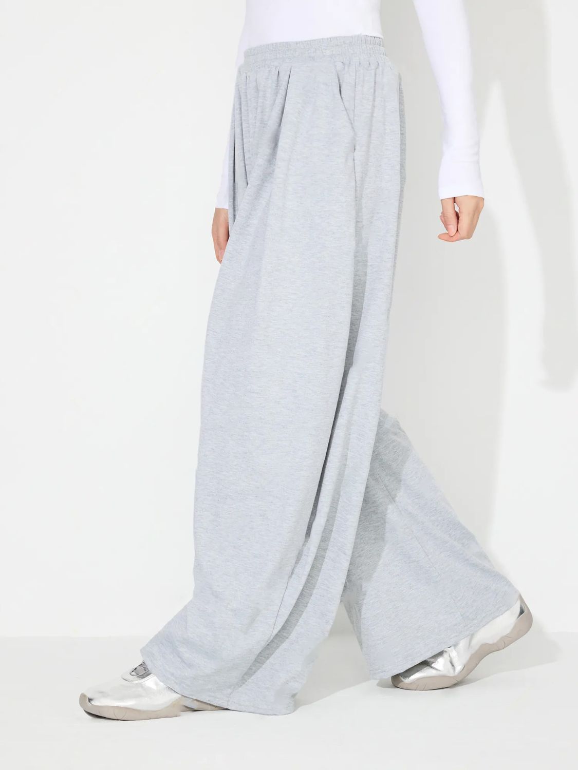 Elastic Waist Wide Leg Pants with Pockets