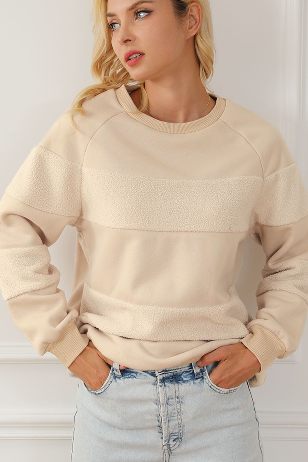 Round Neck Raglan Sleeve Sweatshirt