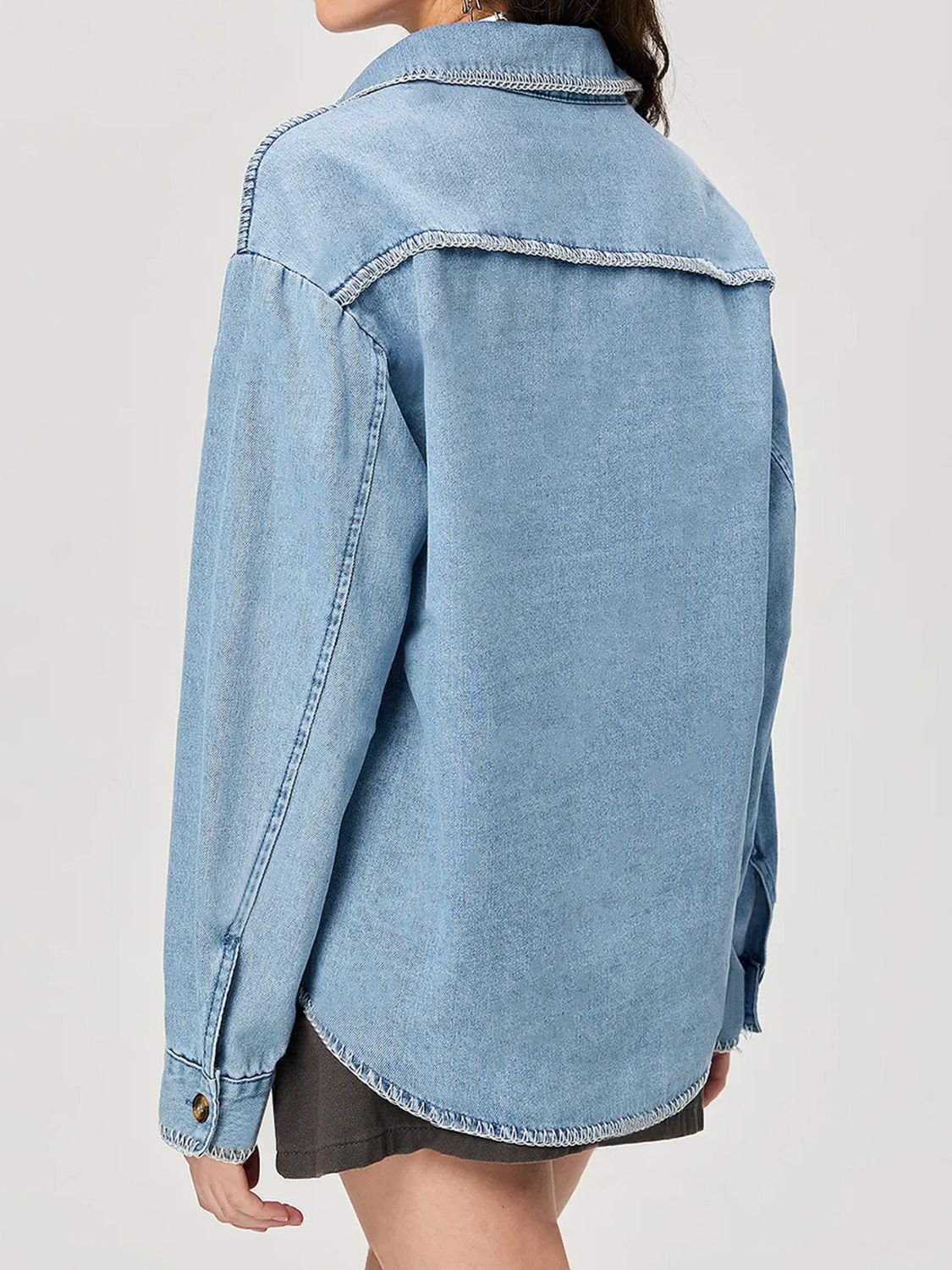 Button Up Collared Neck Denim Top