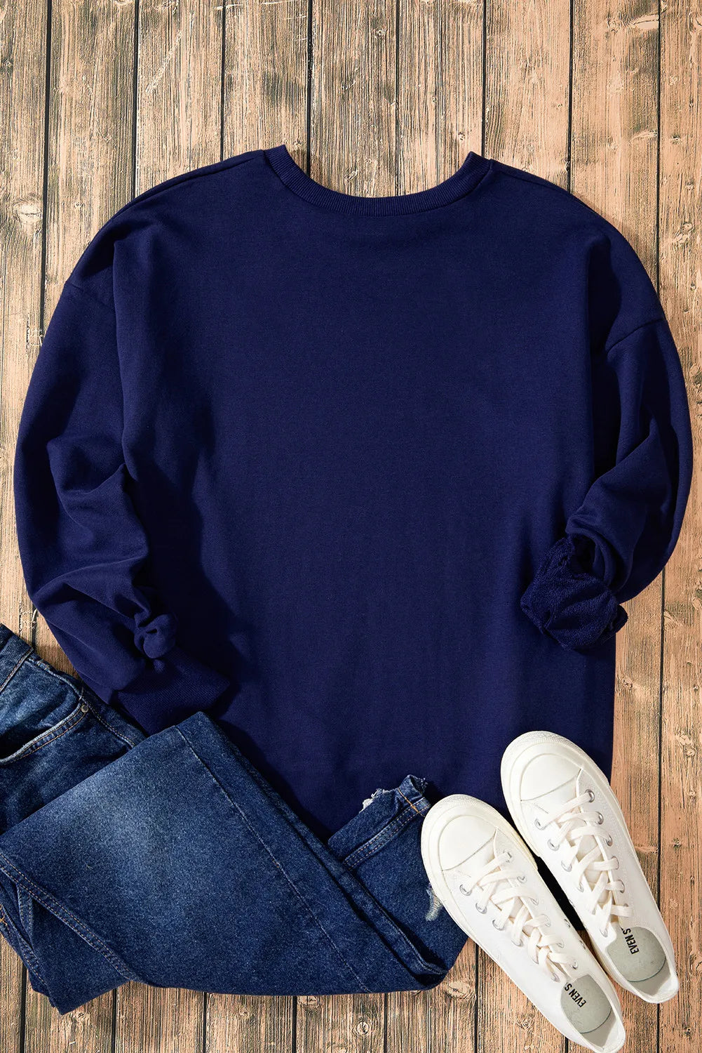 High-Low Round Neck Long Sleeve Sweatshirt