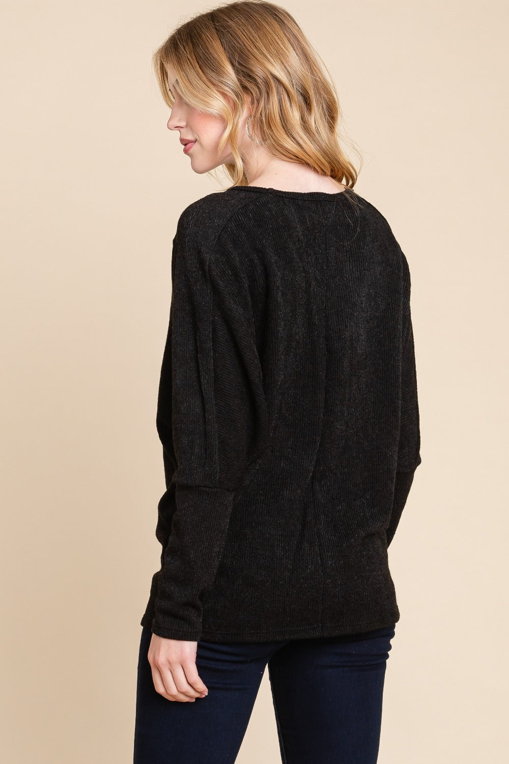 BOMBOM Drop Shoulder Long Sleeve Knit Top