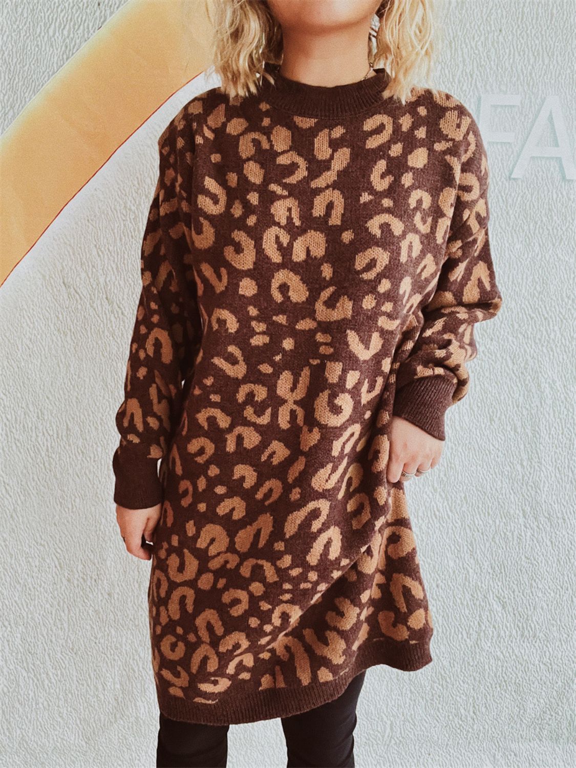 Leopard Round Neck Long Sleeve Sweater