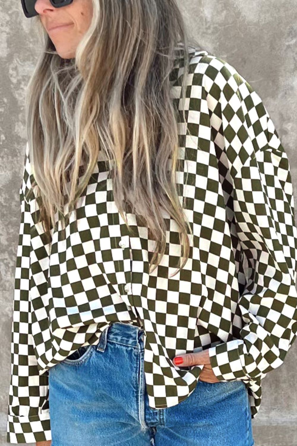 Checkered Collared Neck Long Sleeve Shirt