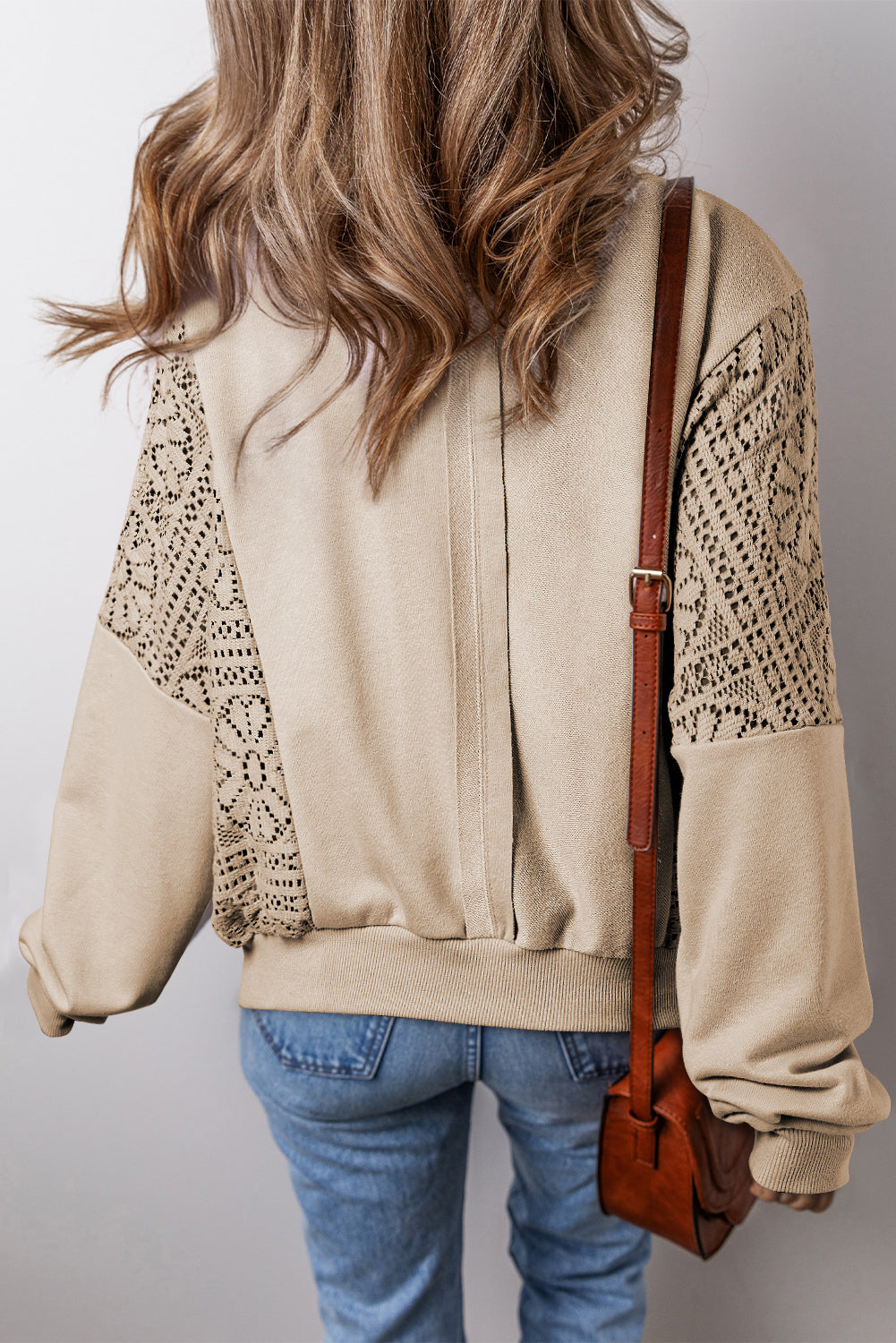 Crochet Round Neck Long Sleeve Sweatshirt