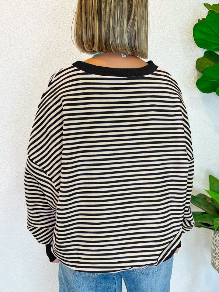 Striped Round Neck Long Sleeve Sweatshirt