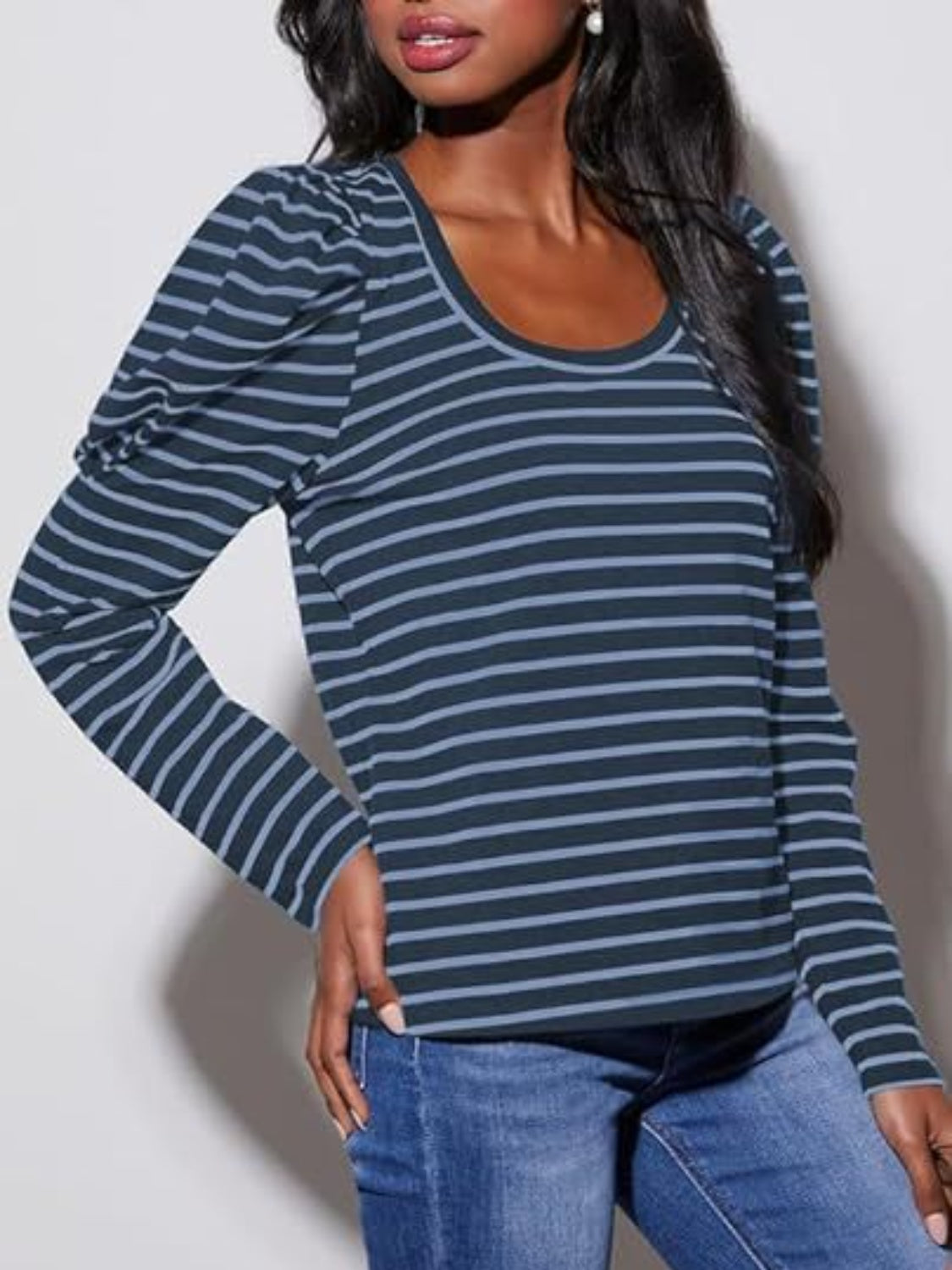 Striped Round Neck Long Sleeve T-Shirt