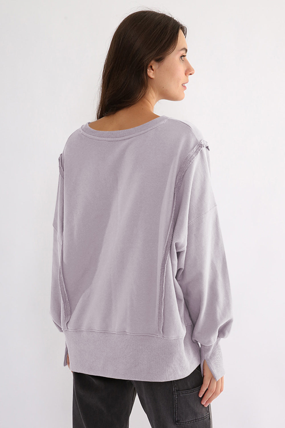 Exposed Seam High-Low Long Sleeve Sweatshirt