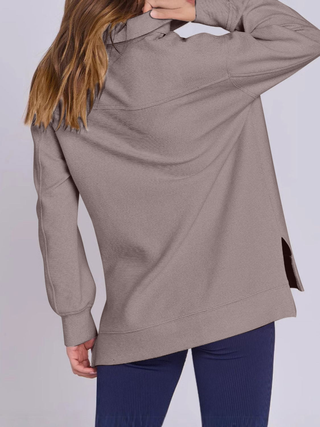 ฺHigh-Low Quarter Zip Long Sleeve Sweatshirt