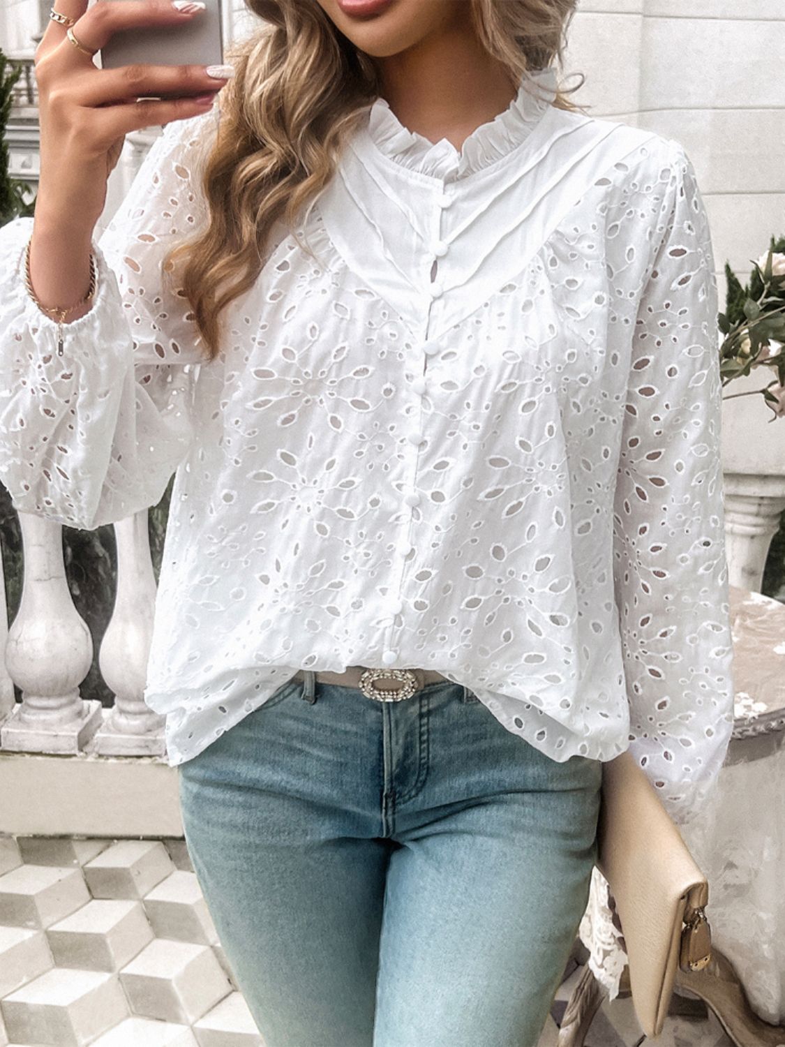 Devine Frill Round Neck Long Sleeve Shirt