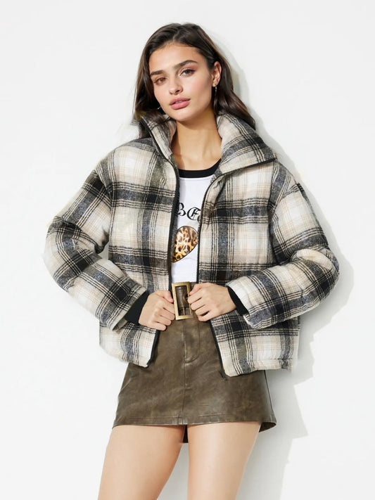 Plaid Zip Up Long Sleeve Jacket