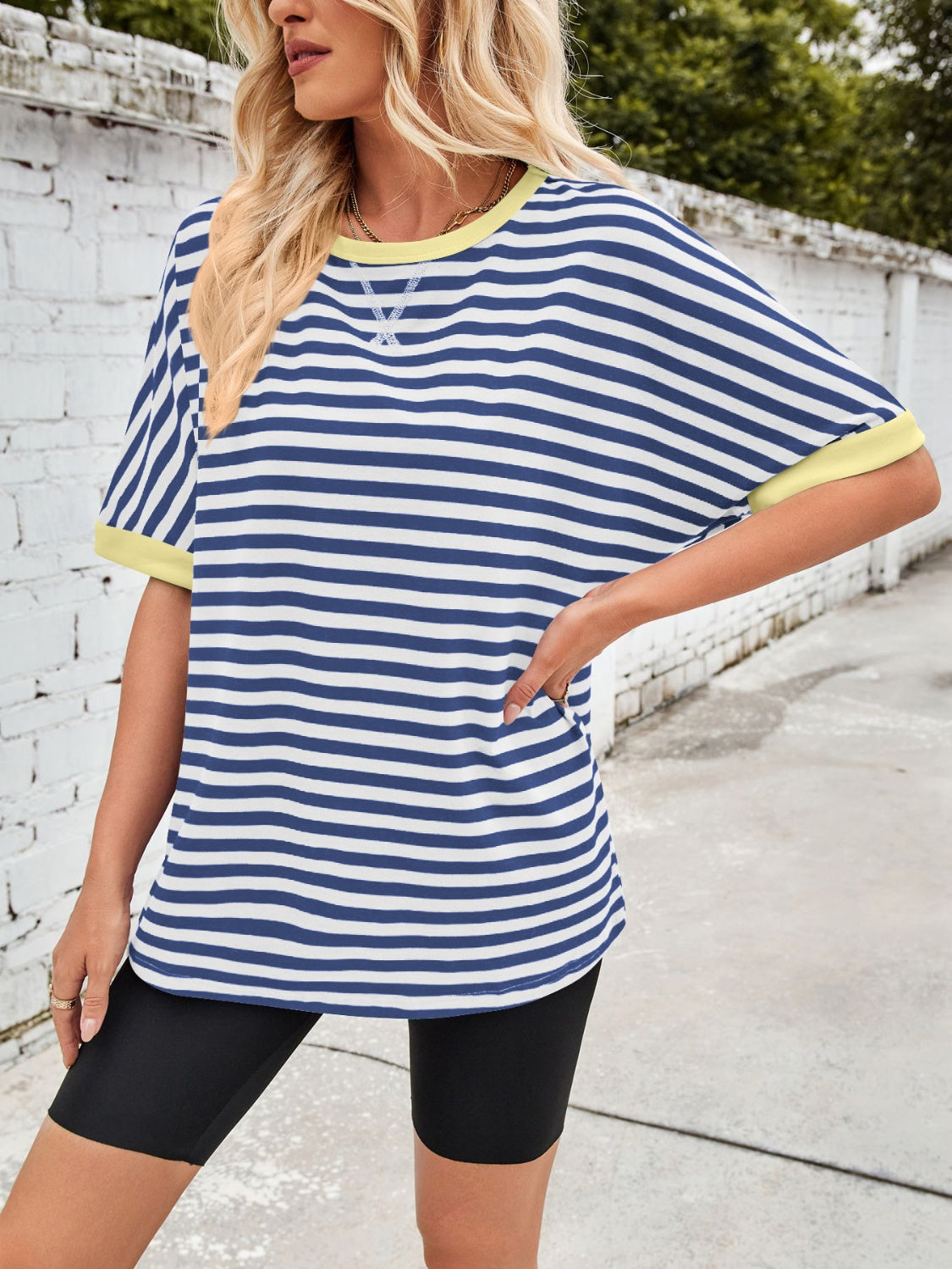 Lovelet Striped Round Neck Half Sleeve T-Shirt