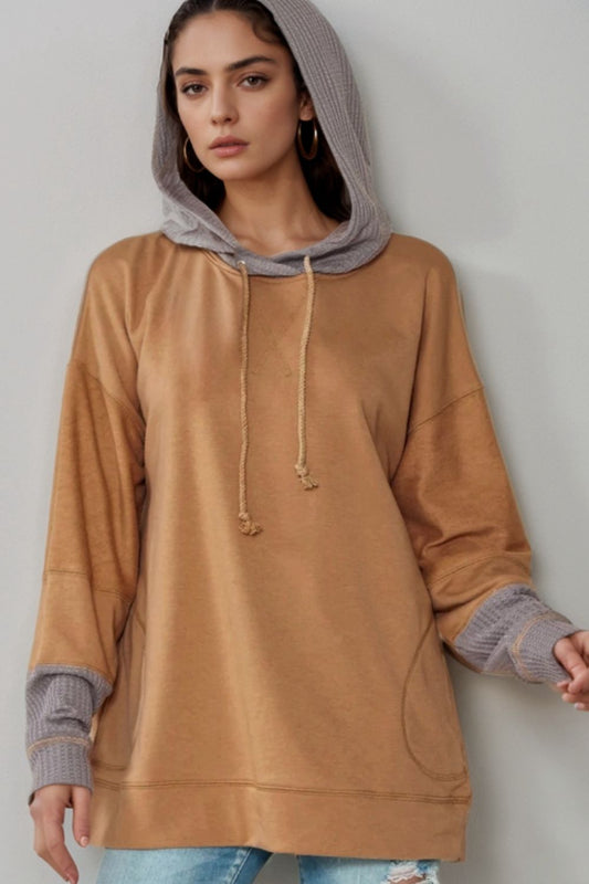 Drawstring Contrast Long Sleeve Hoodie