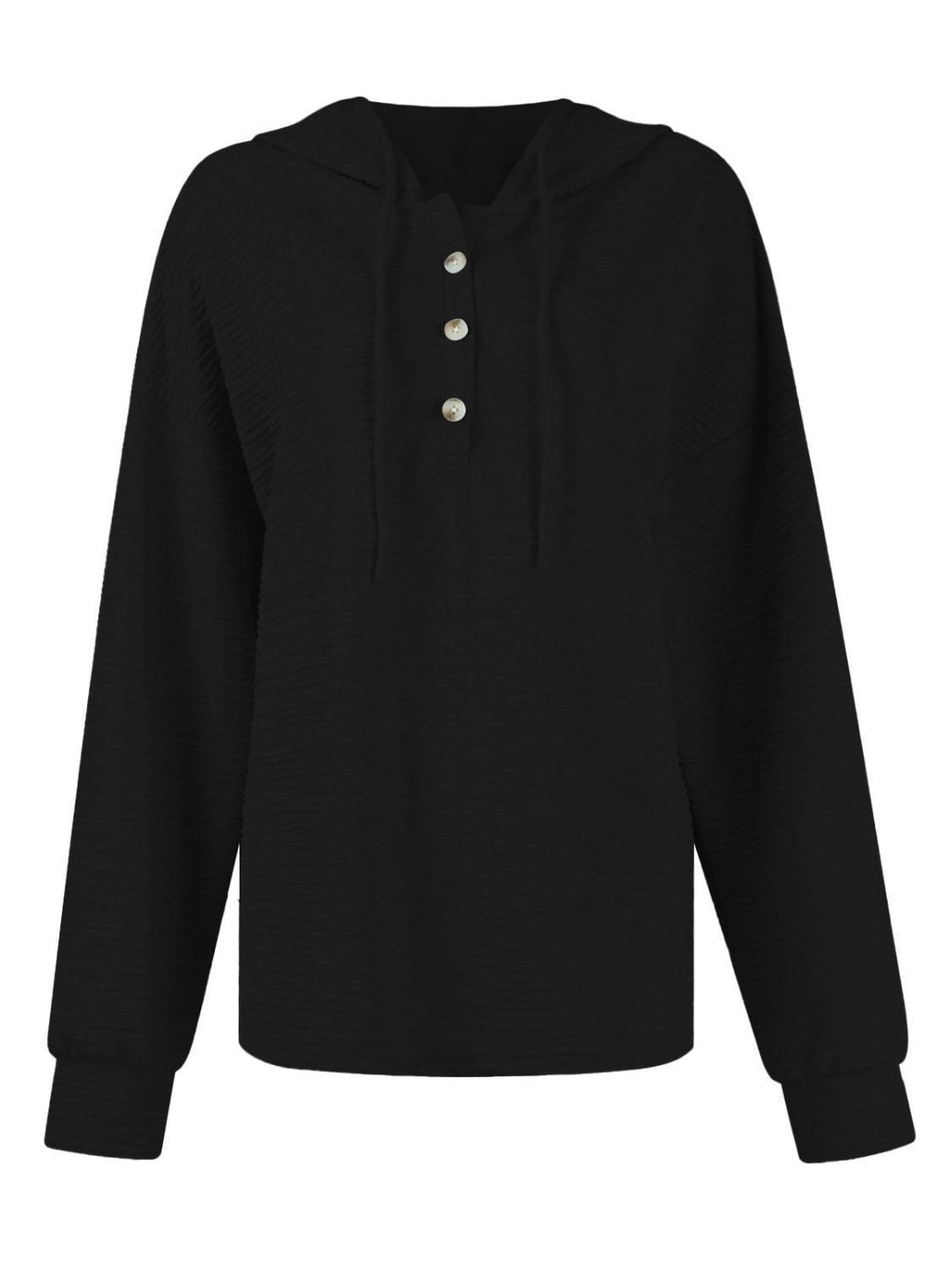 Drawstring Quarter Button Long Sleeve Hoodie