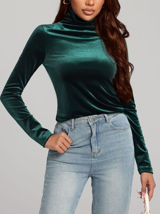 Solid Color Turtleneck Long Sleeve Top