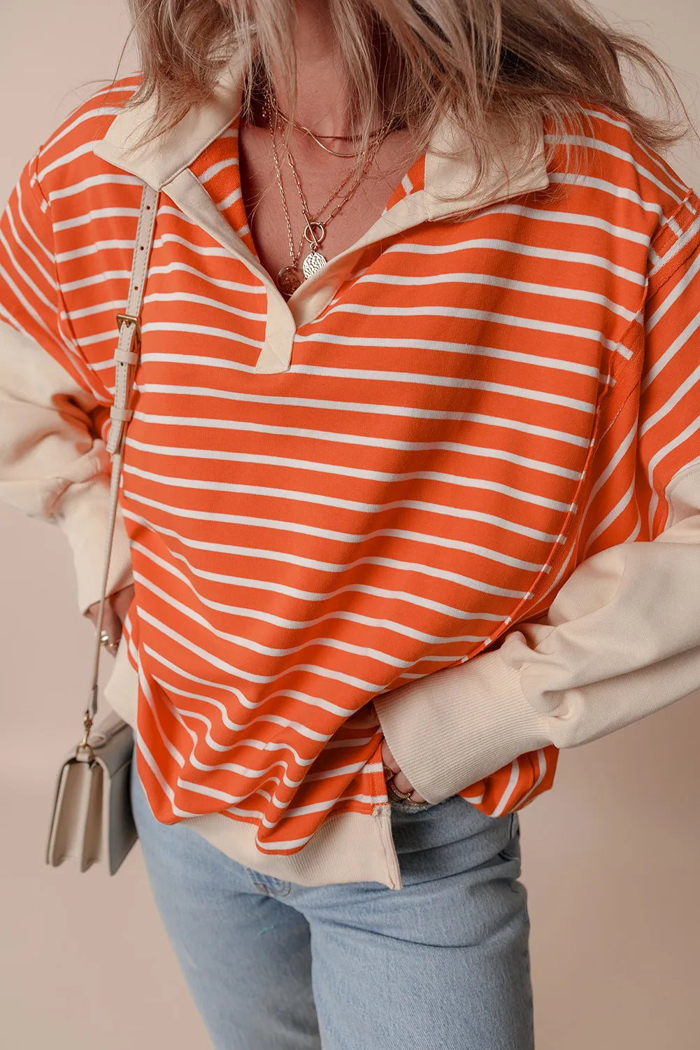 Slit Striped Long Sleeve Sweatshirt