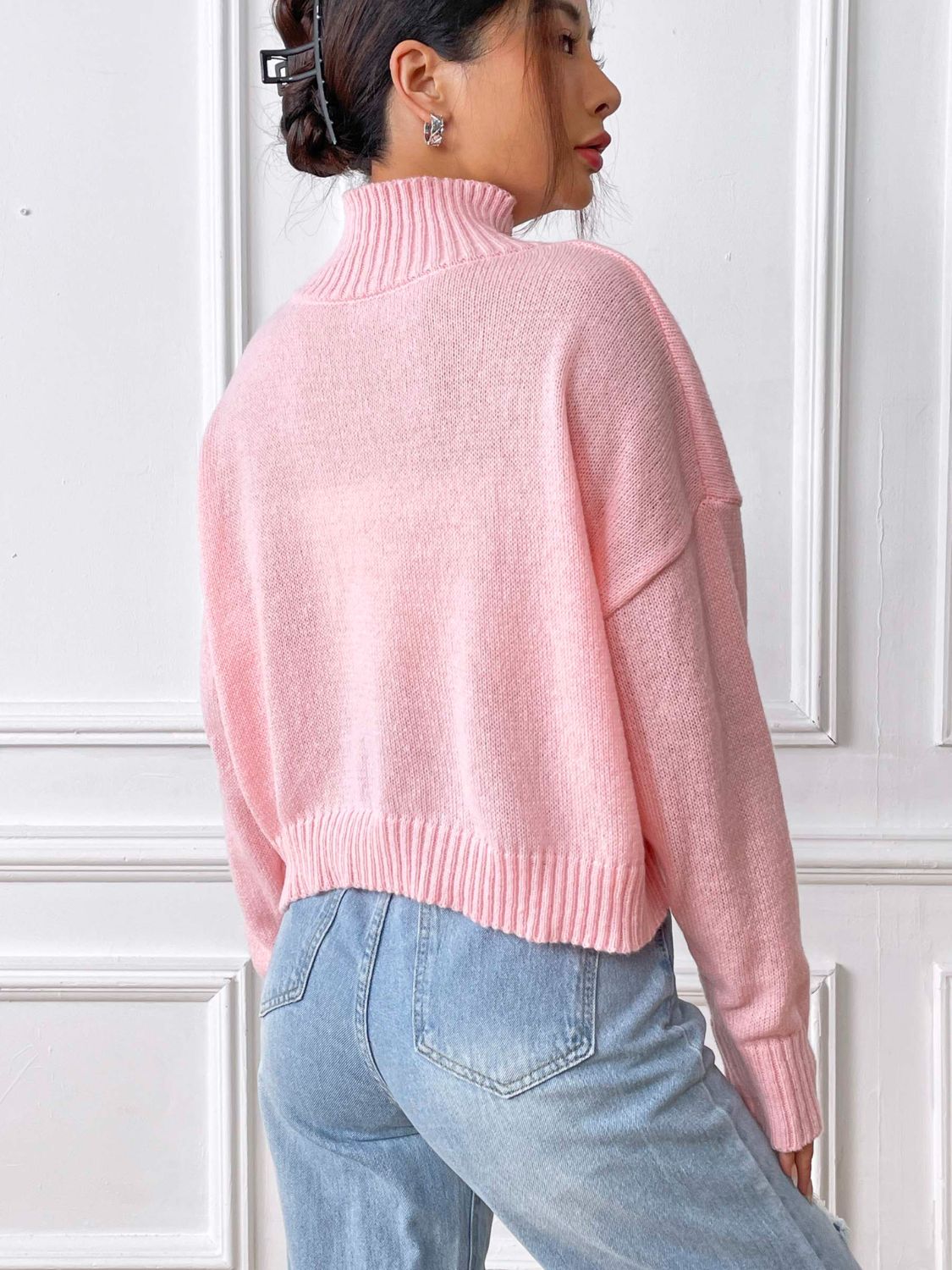 Heart Turtleneck Long Sleeve Sweater