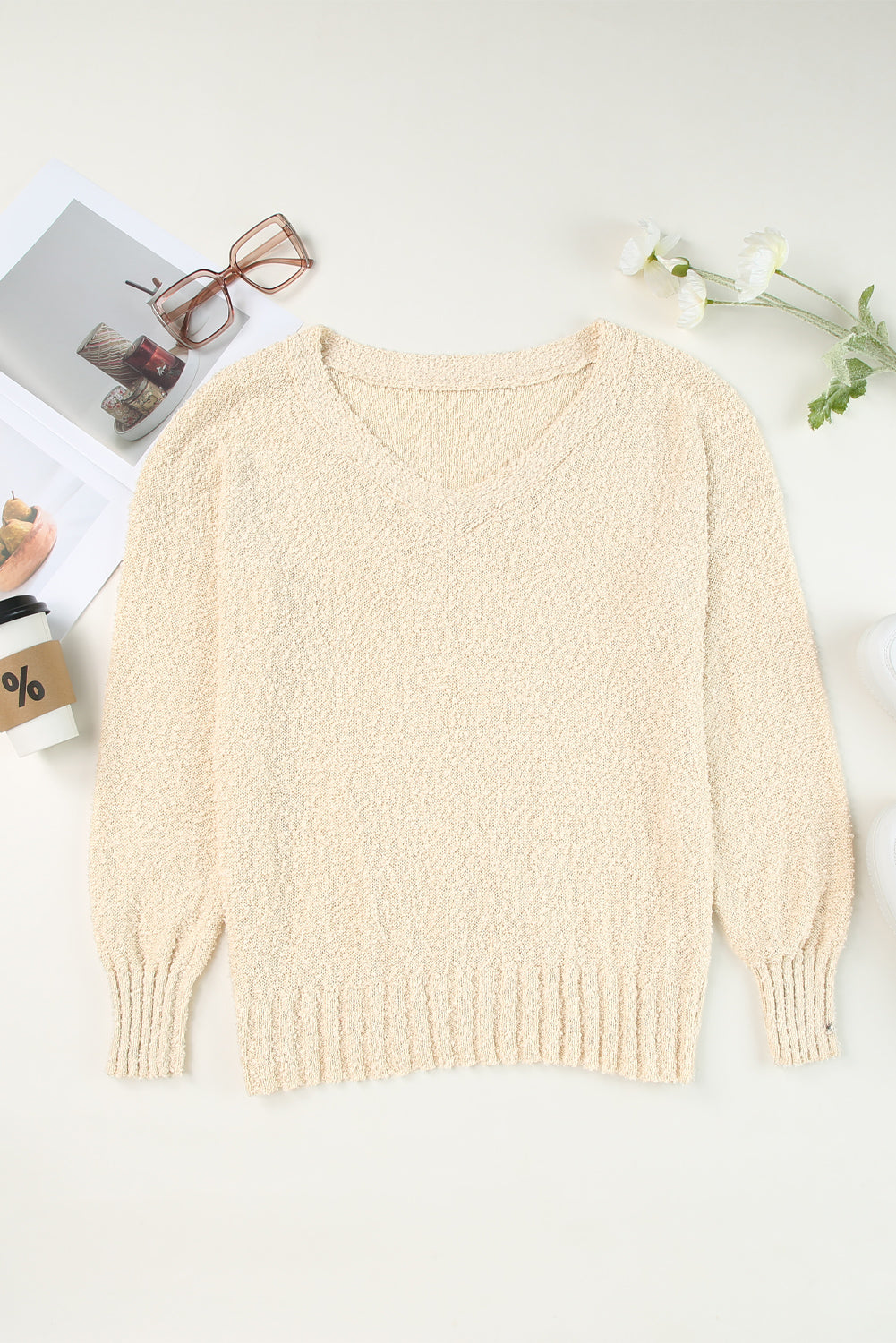 V-Neck Dropped Shoulder Sweater