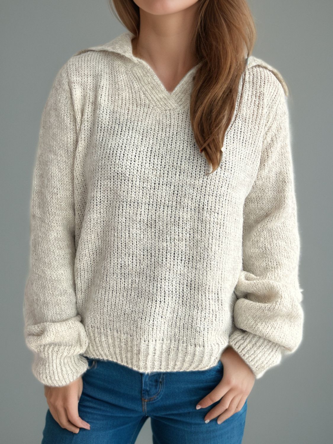 Collared Neck Long Sleeve Sweater