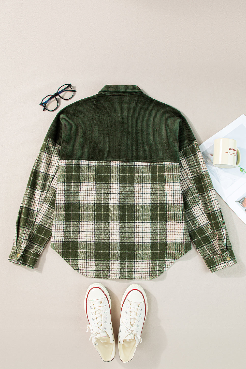 Snap Down Collared Neck Plaid Shacket