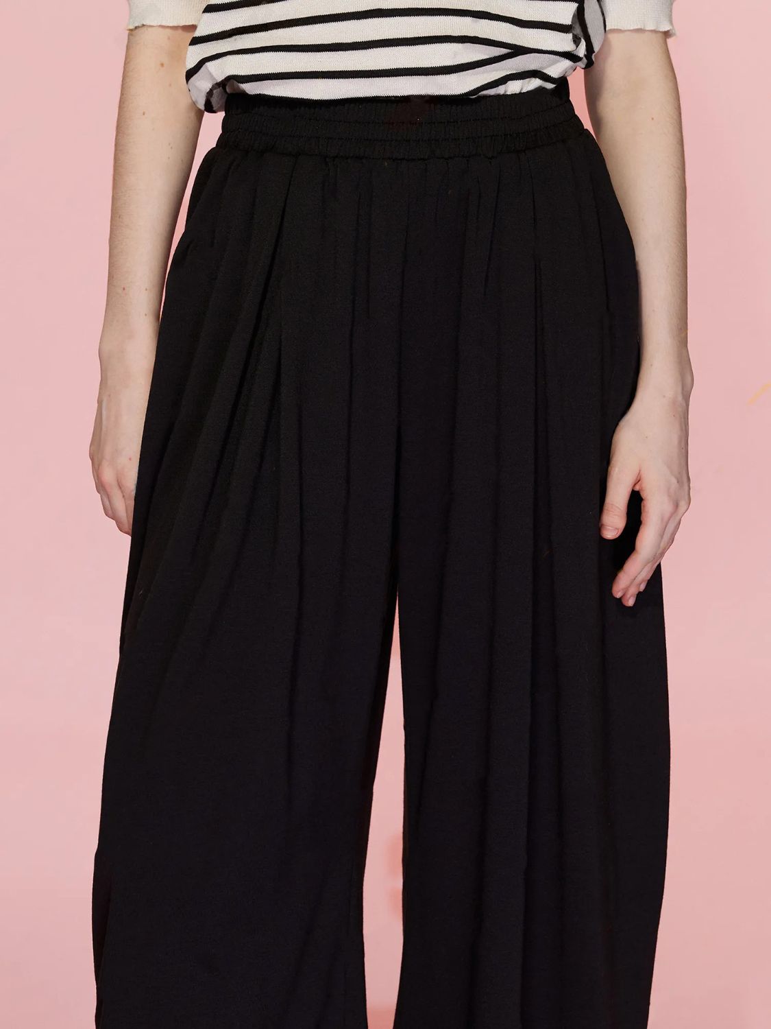 Elastic Waist Wide Leg Pants with Pockets