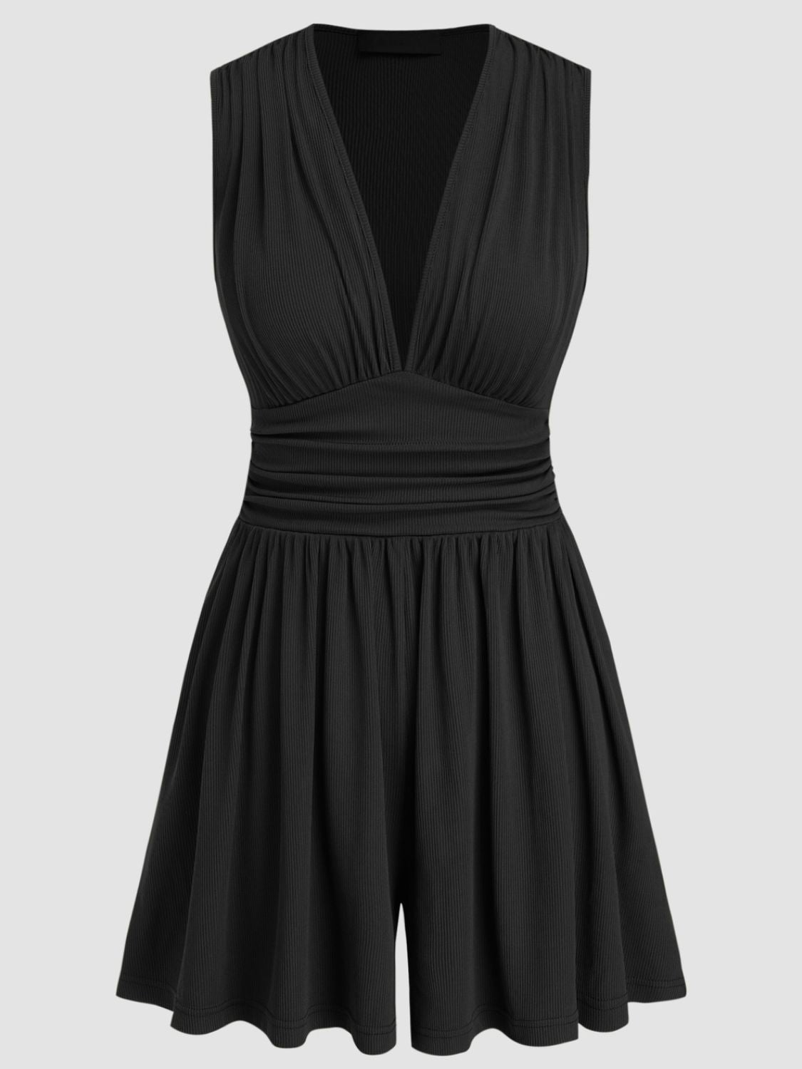 Ruched Plunge Sleeveless Romper