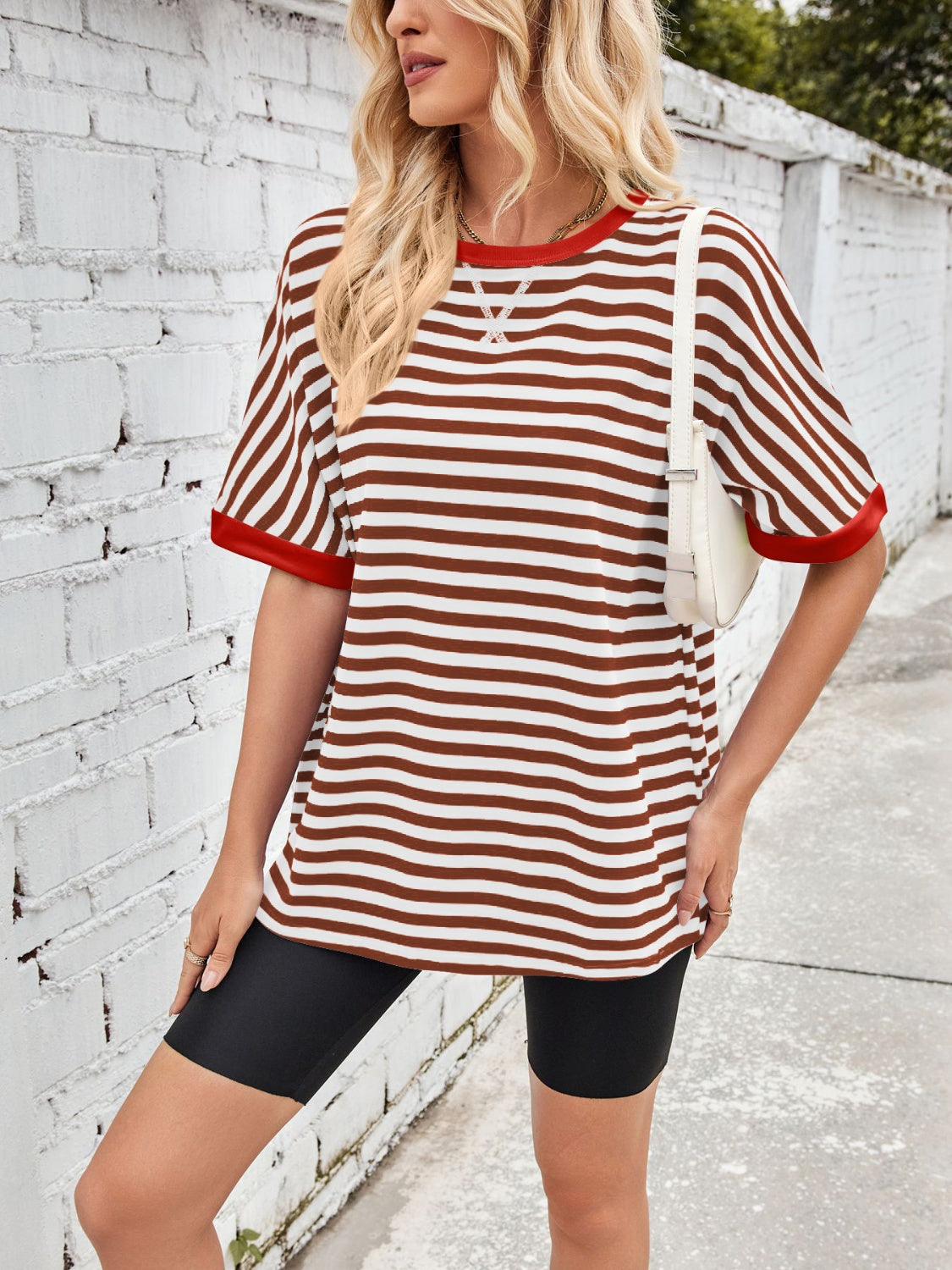 Lovelet Striped Round Neck Half Sleeve T-Shirt