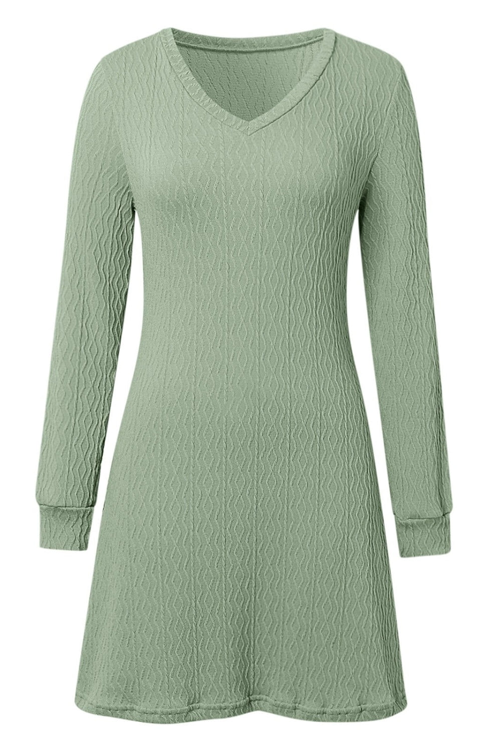 Texture V-Neck Long Sleeve Dress