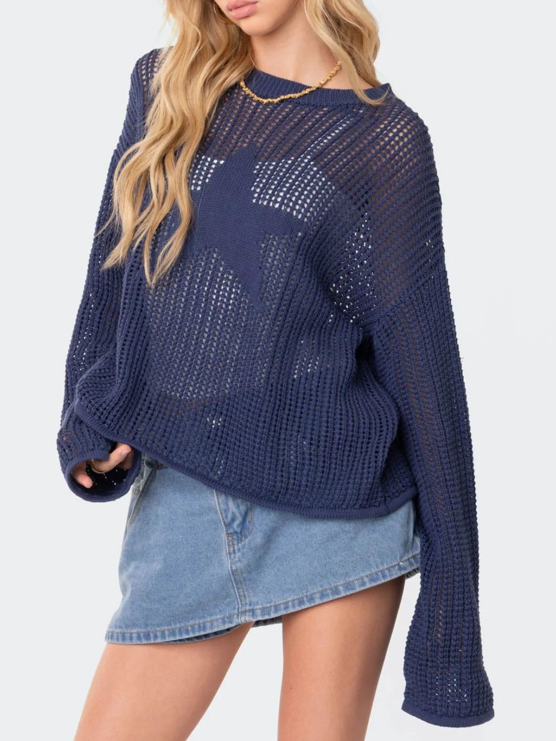 Star Round Neck Long Sleeve Knit Top