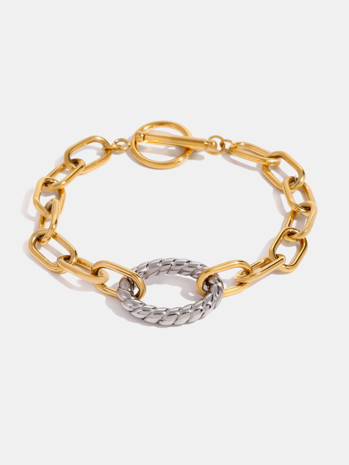 Two-Tone Stainless Steel Chain Bracelet