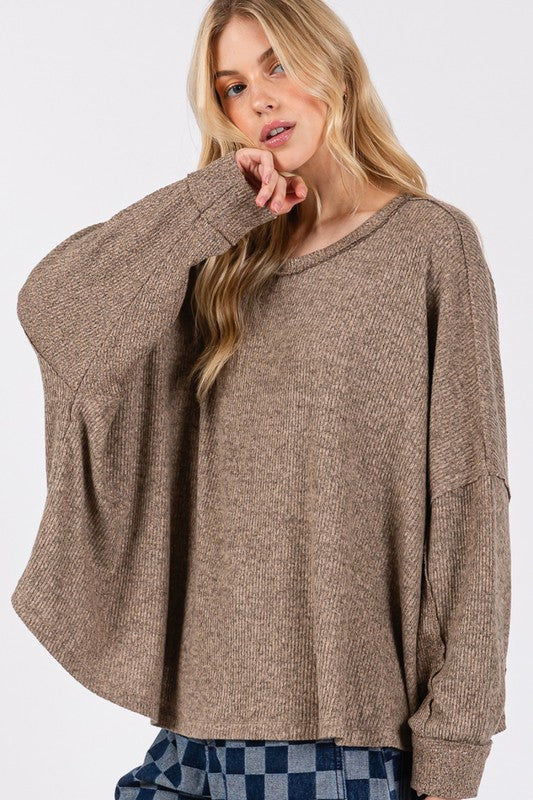 SAGE + FIG Round Neck Batwing Sleeve Oversize Top