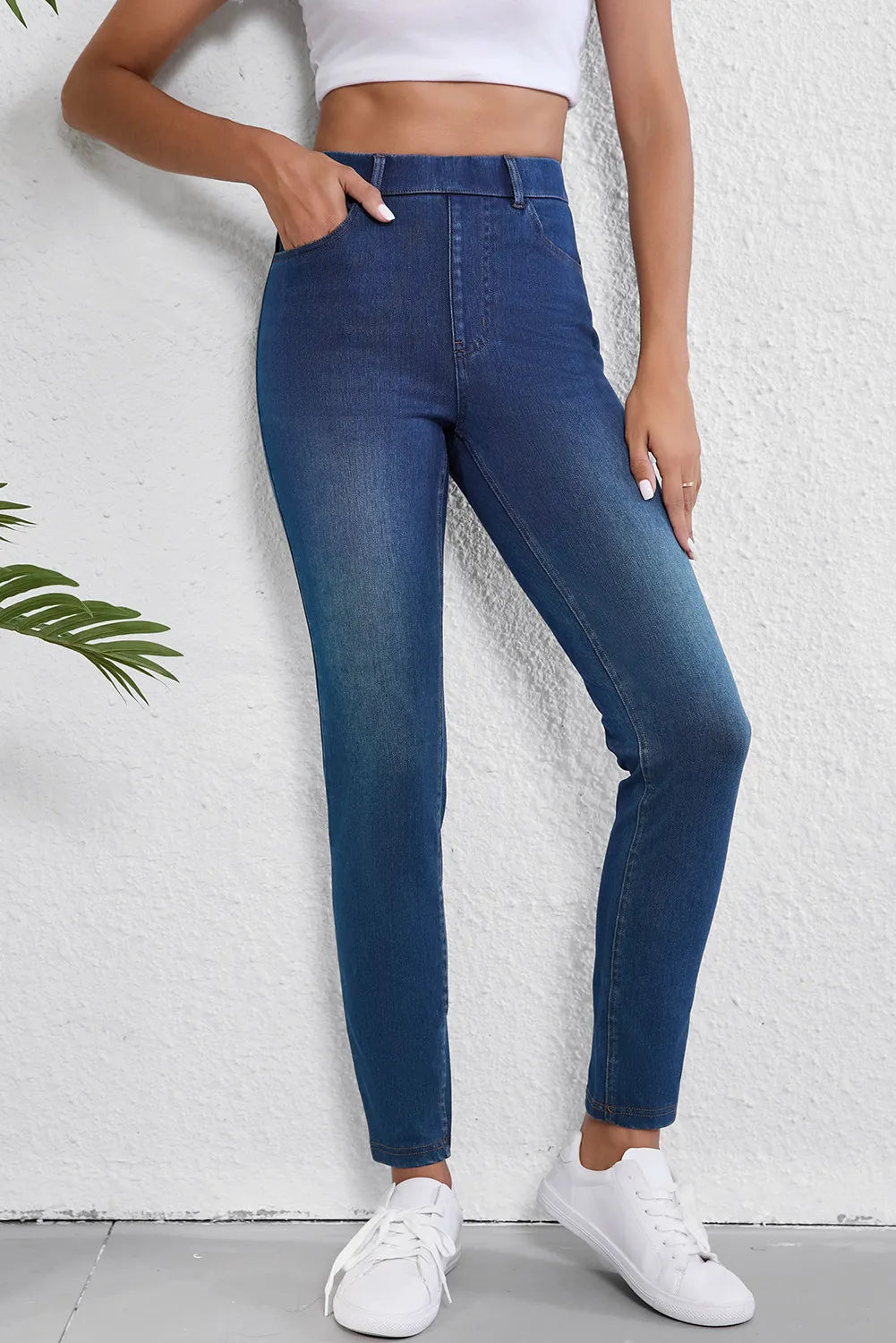 High Waist Skinny Jeans with Pockets