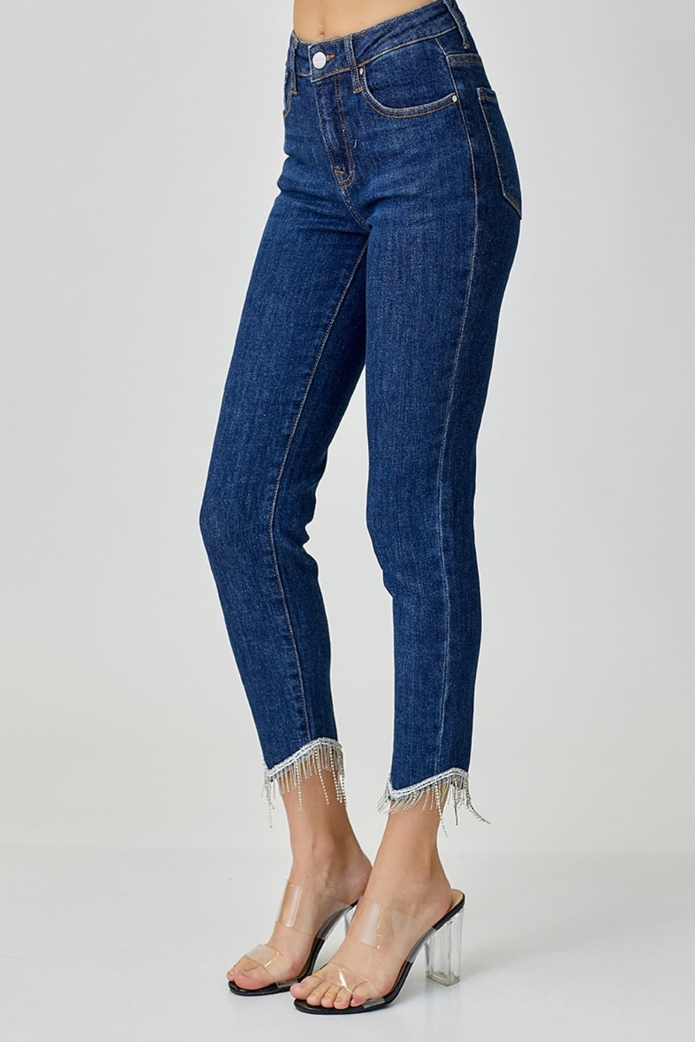 RISEN Full Size Embellished Mid Rise Crop Skinny Jeans