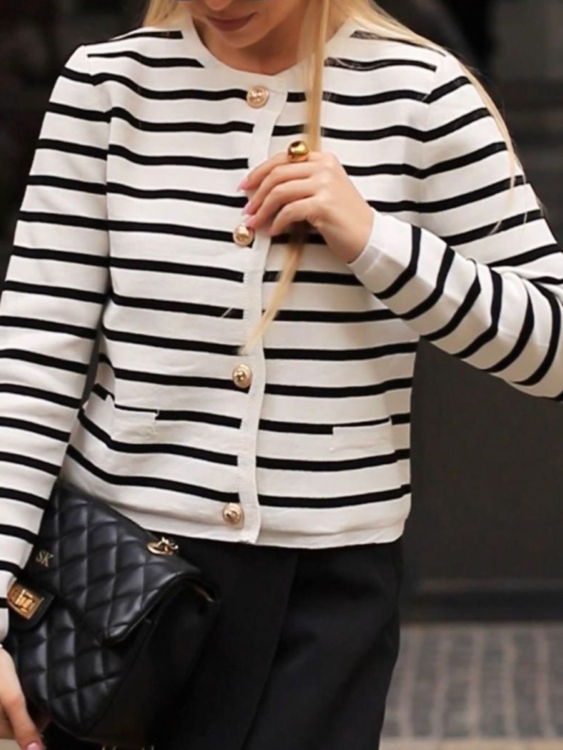 Striped Button Down Long Sleeve Cardigan