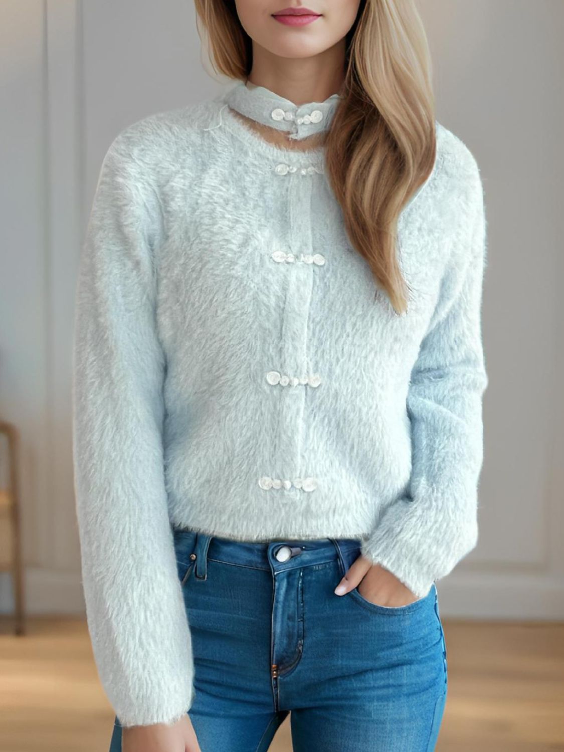 Cutout Knot Button Long Sleeve Cardigan