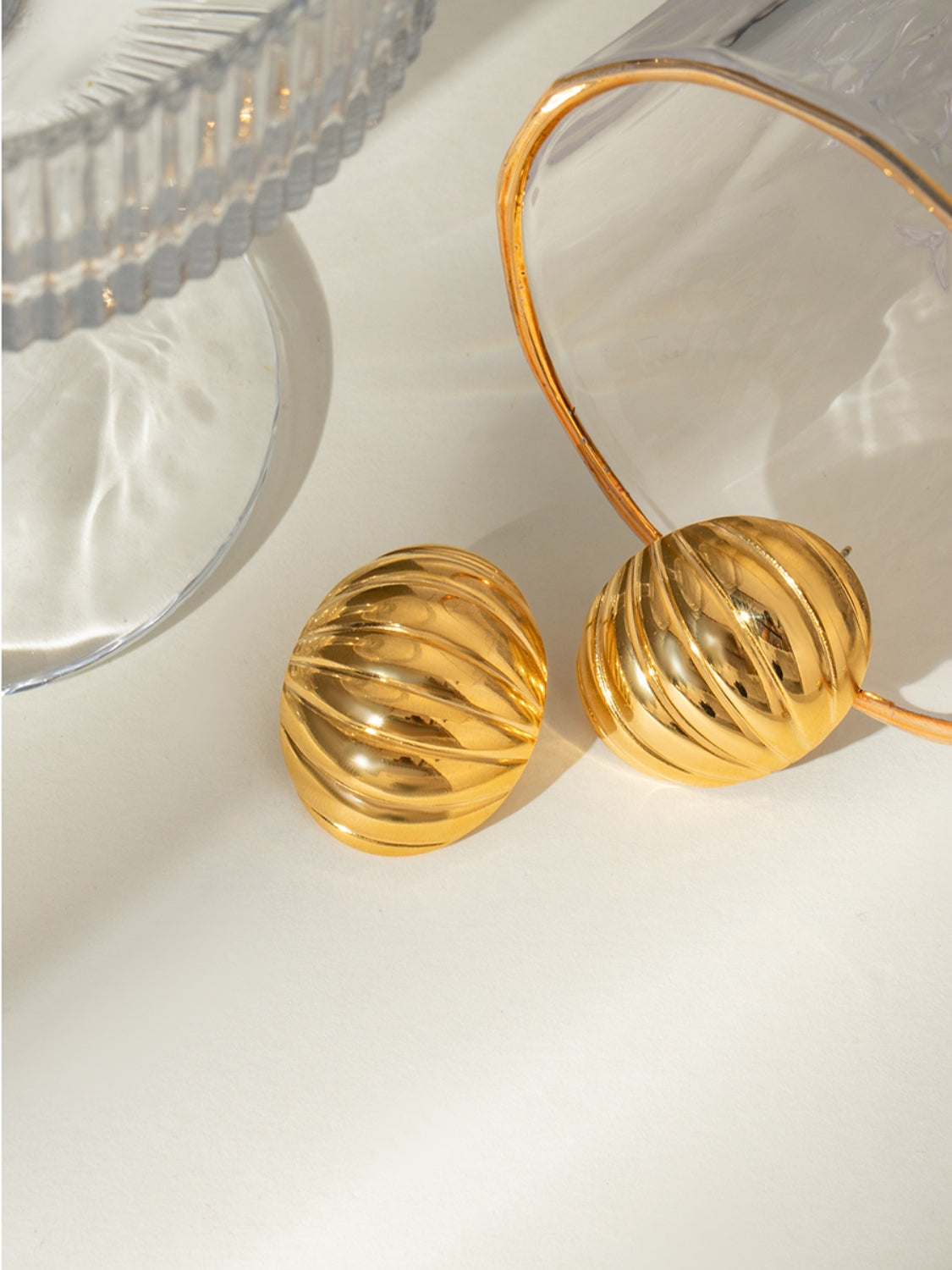 18K Gold-Plated Stainless Steel Ribbed Earrings