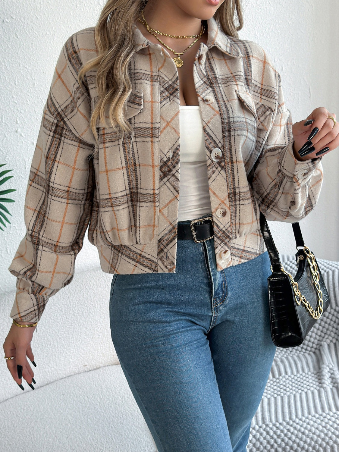 Plaid Button Up Long Sleeve Jacket