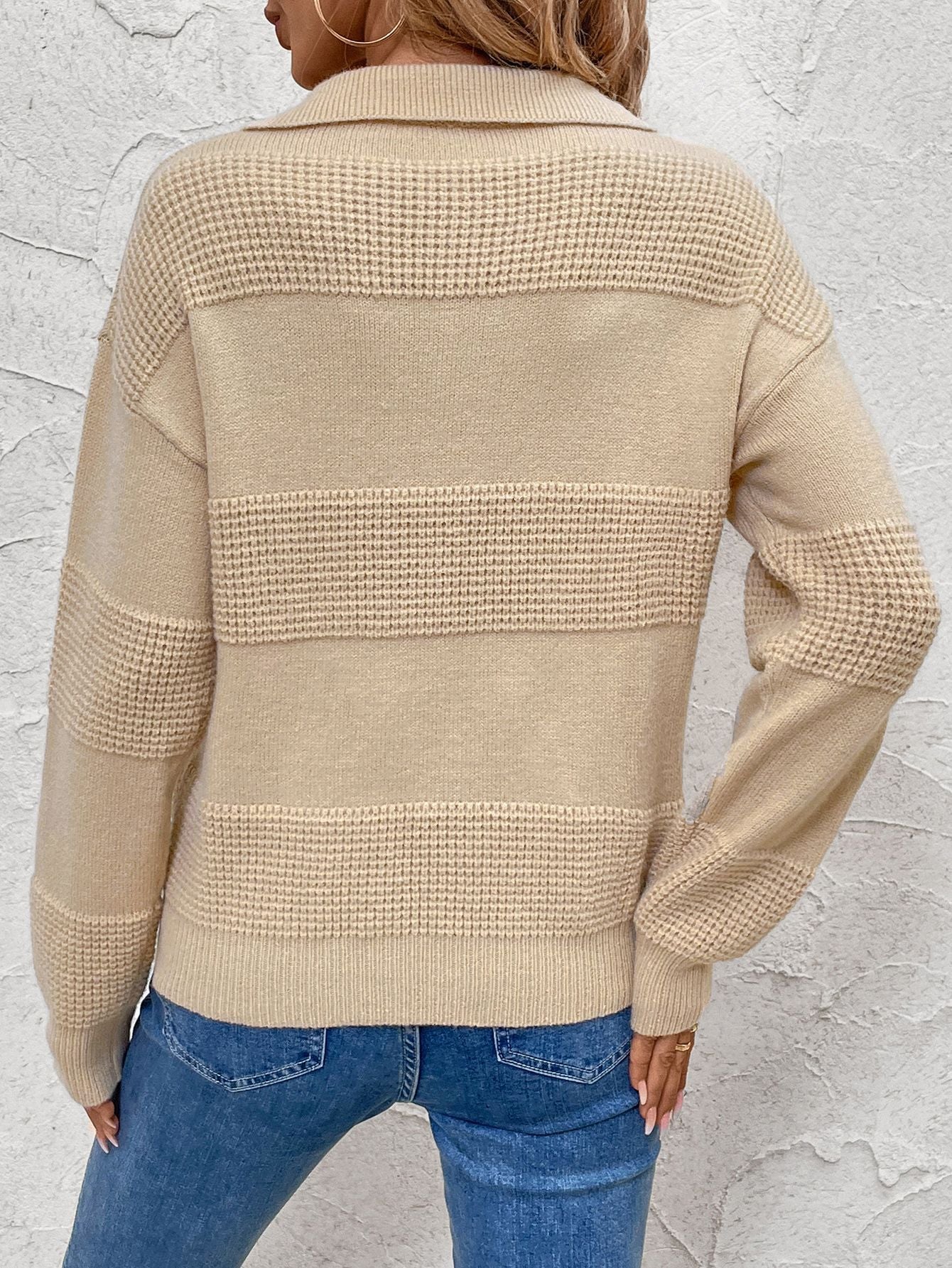 Perfee Johnny Collar Dropped Shoulder Sweater