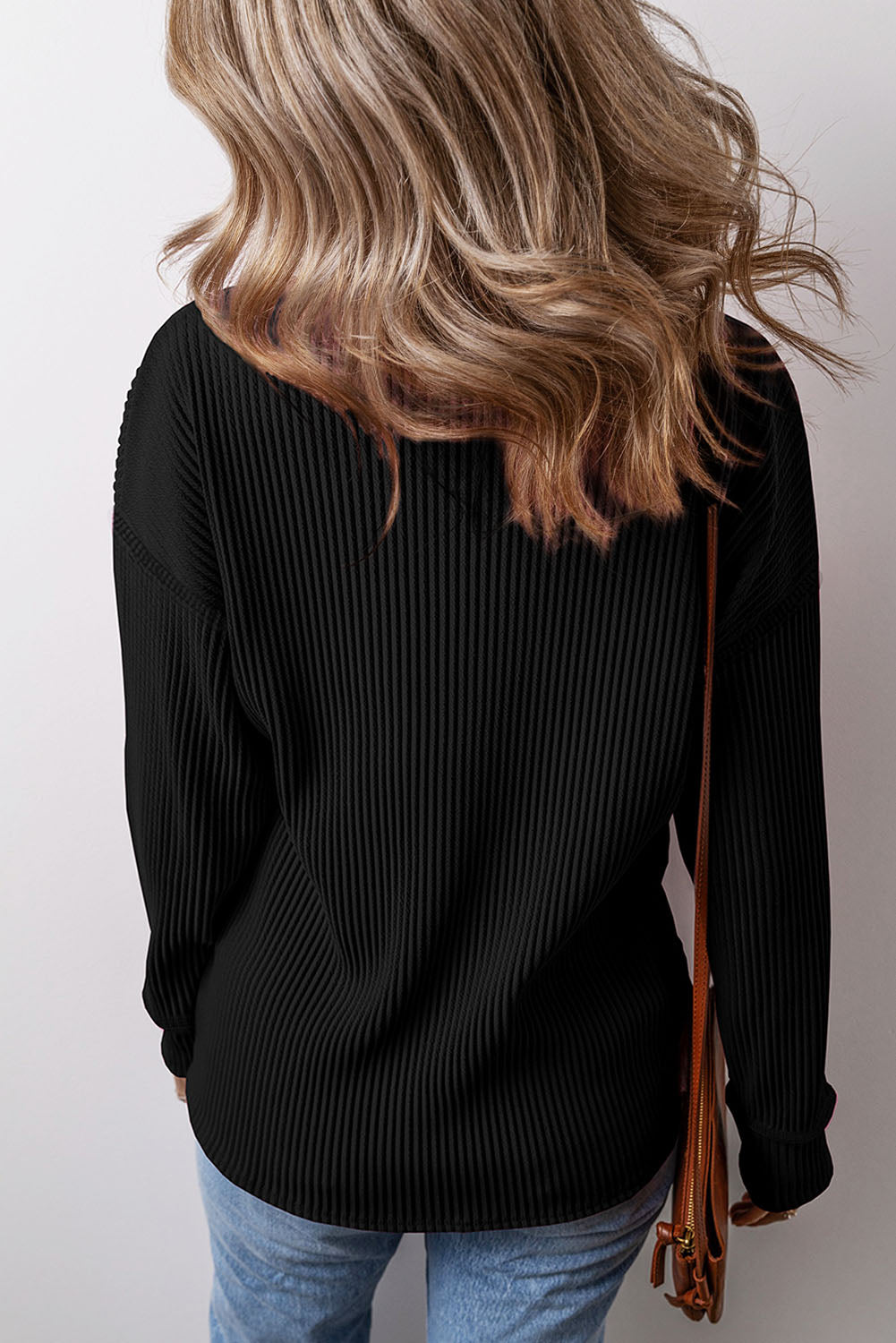 Pocketed Round Neck Long Sleeve Top