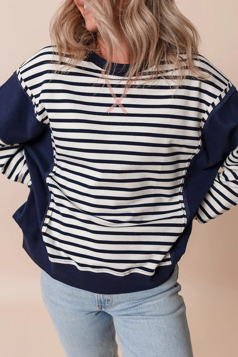 Striped Round Neck Long Sleeve Sweatshirt