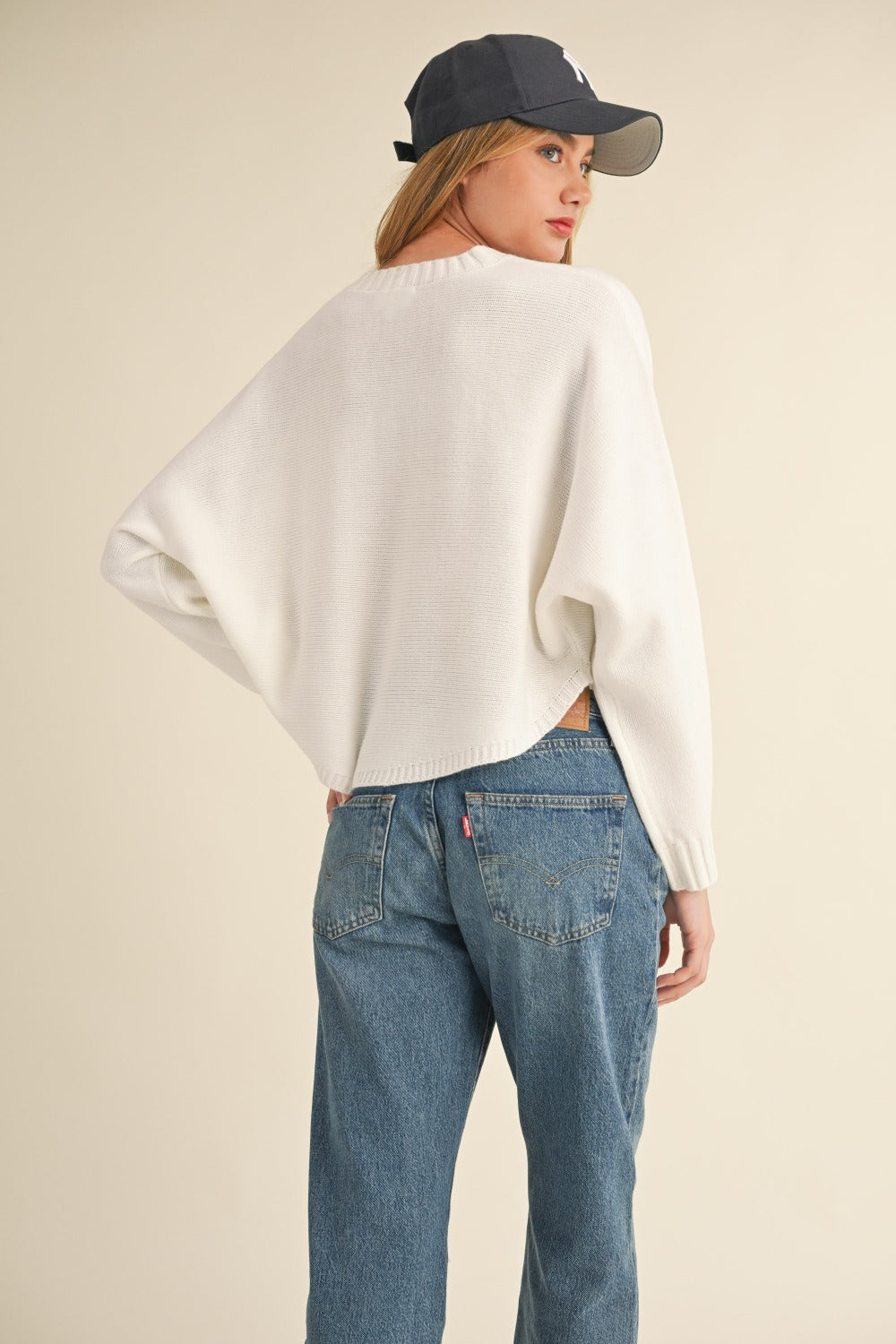 Mable Round Neck Dolman Sleeve Cropped Sweater