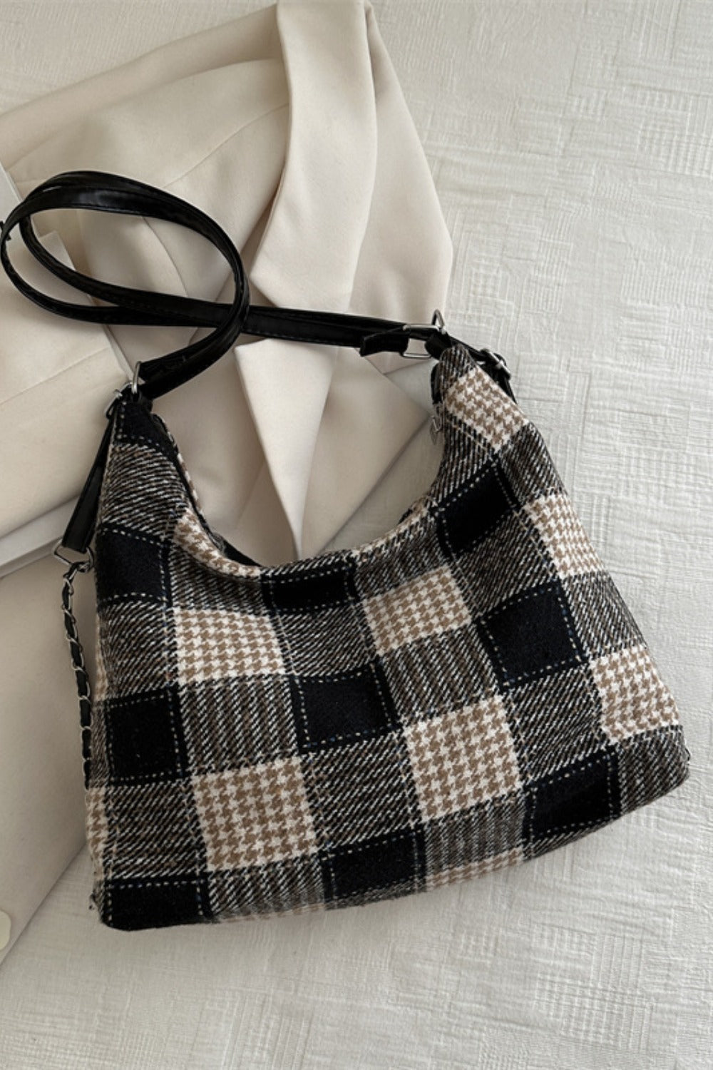 Plaid Adjustable Strap Handbag