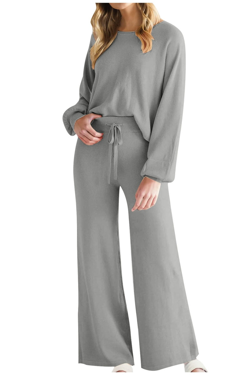 Round Neck Long Sleeve Top and Pants Set