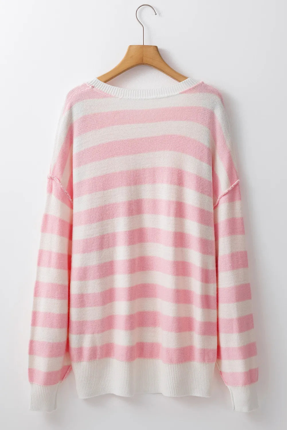 Exposed Seam Striped Round Neck Long Sleeve Sweater