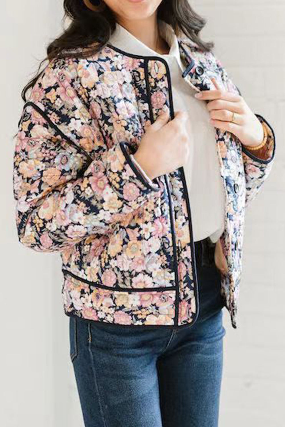 Floral Button Up Long Sleeve Winter Coat